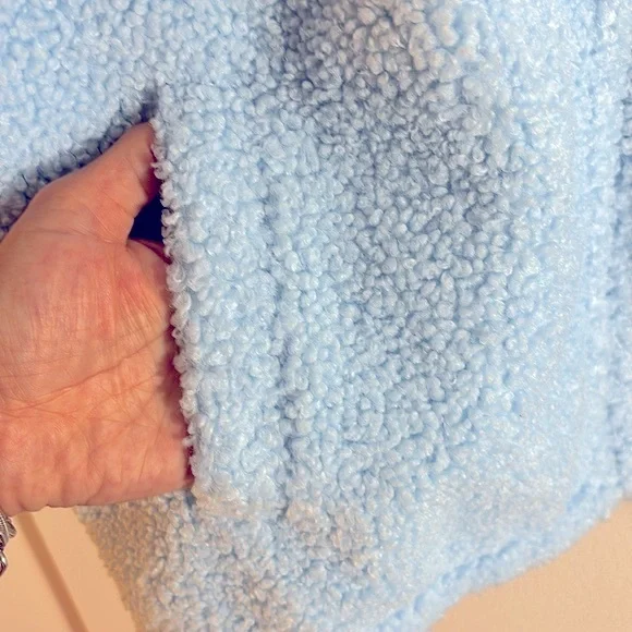 NWT Athleta girl teddy fleece zip up jacket in light blue color size 12 - Picture 10 of 12